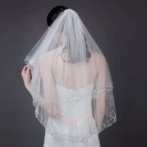 White Bridal Veil with Sequin Trim